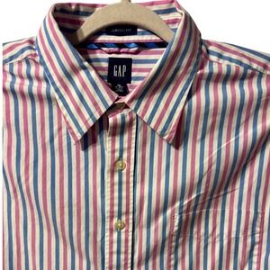 Vintage GAP Button Down Shirt Mens XXL Pink Blue Striped Classic Fit 373507-00